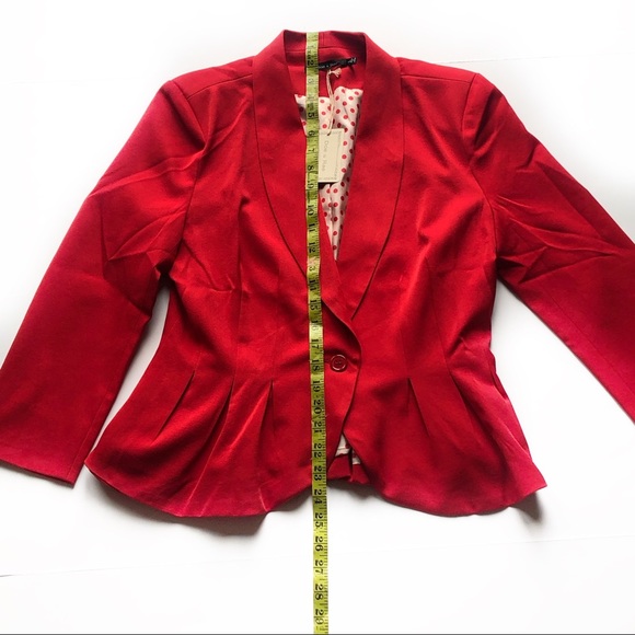 Doe & Rae Red Blazer with Polka Dot Lining Perfect for the Holidays - Picture 4 of 14